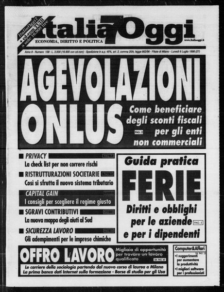 Italia oggi : quotidiano di economia finanza e politica